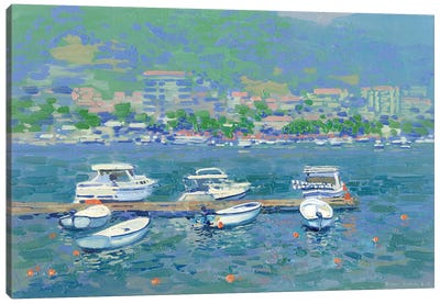 Boats In The Port Of Budva Montenegro Canvas Art Print - Simon Kozhin