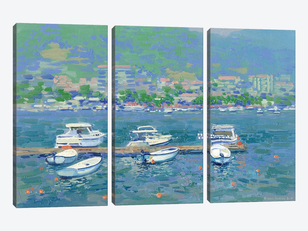 Boats In The Port Of Budva Montenegro by Simon Kozhin 3-piece Canvas Art Print