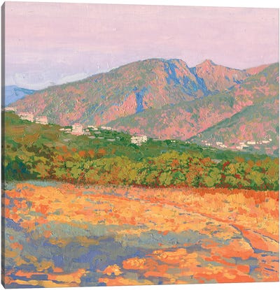 Sunset In The Mountains Of Malia Crete Canvas Art Print - Pantone 2024 Peach Fuzz