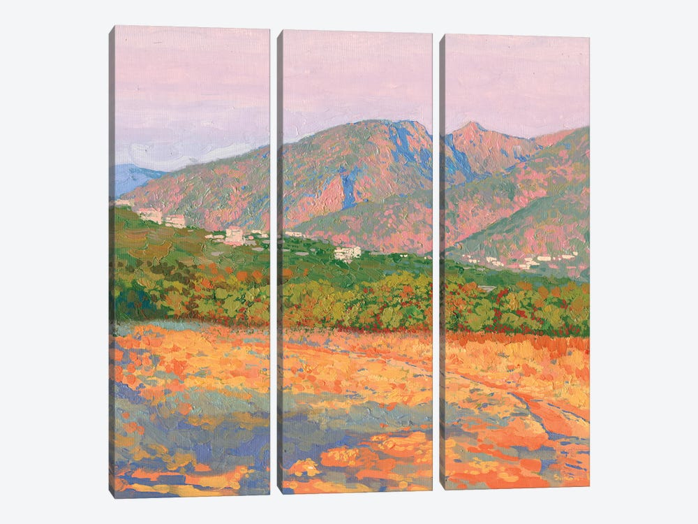 Sunset In The Mountains Of Malia Crete by Simon Kozhin 3-piece Canvas Print