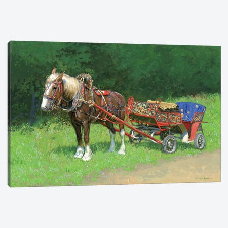 Study of the Red-Savras horse with a cart Canvas Print #SKZ240} by Simon Kozhin Canvas Wall Art