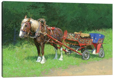 Study of the Red-Savras horse with a cart Canvas Art Print - Carriage & Wagon Art