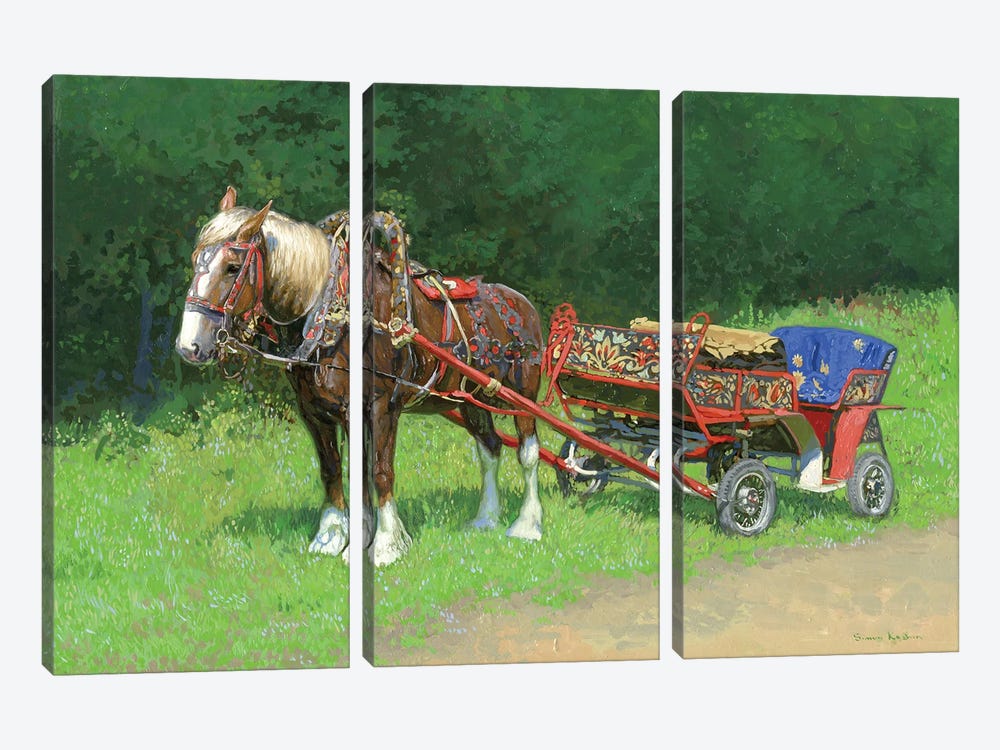 Study of the Red-Savras horse with a cart by Simon Kozhin 3-piece Canvas Art Print