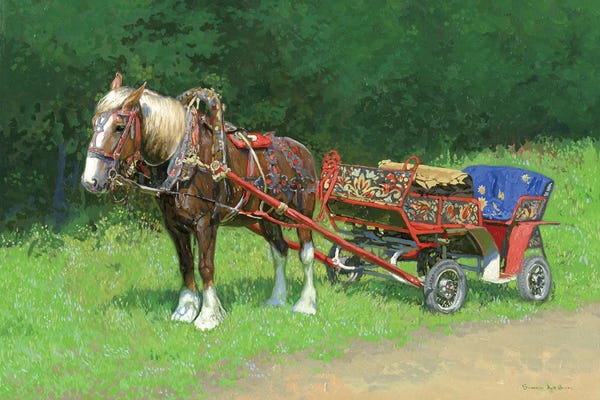 Carriages & Wagons: Study of the Red-Savras horse with a cart by Simon Kozhin