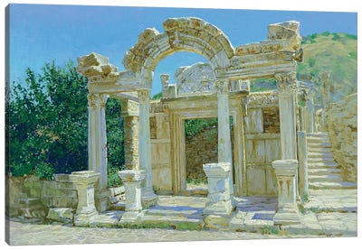 Ruins. Temple Of Hadrian Canvas Art Print - Ancient Ruins Art