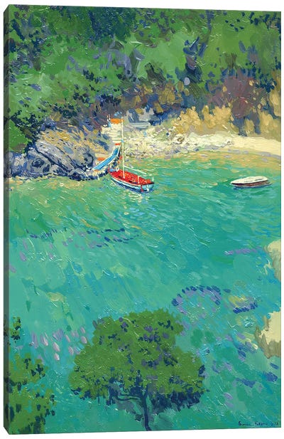 Yacht At The Pier. Paleokastritsa Canvas Art Print - Simon Kozhin