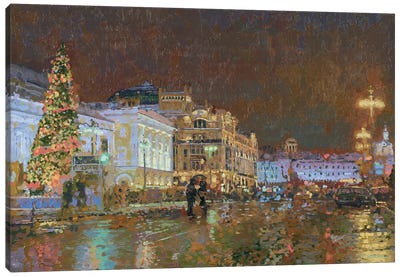 New Year. View Of The Metropol Hotel. Canvas Art Print - Illuminated Oil Paintings