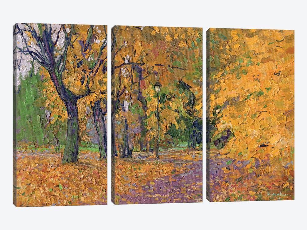 Maple Alley In Tsaritsyno Park. October by Simon Kozhin 3-piece Canvas Print
