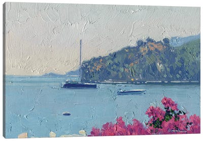 Bougainvillea And Yachts At Noon Canvas Art Print - Bougainvillea