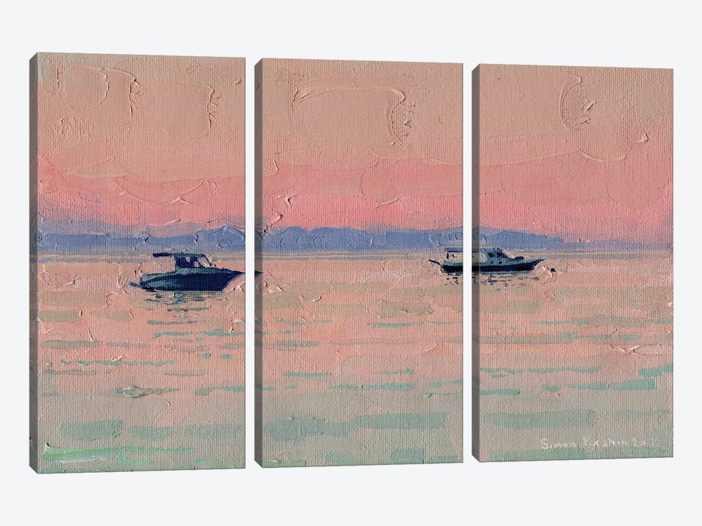 Sunrise. Yachts. Turunch by Simon Kozhin 3-piece Canvas Art Print