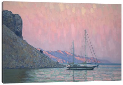 Sunset. Italian Beach. Canvas Art Print - Artists Like Monet
