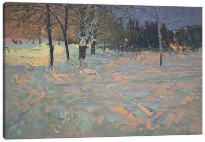 Winter Night. Maryino Canvas Art Print - Snow Art