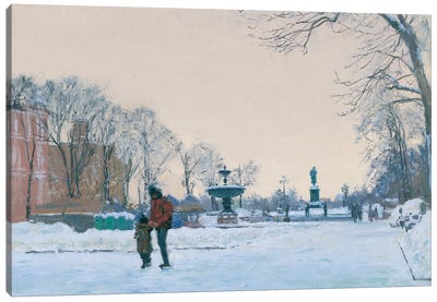 Pushkin Square. To School Canvas Art Print - Snow Art