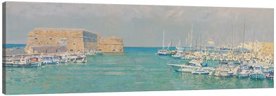 Heraklion. View Of The Old Port And Kules Fortress Canvas Art Print - Simon Kozhin