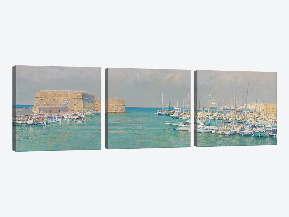 Heraklion. View Of The Old Port And Kules Fortress by Simon Kozhin 3-piece Canvas Artwork