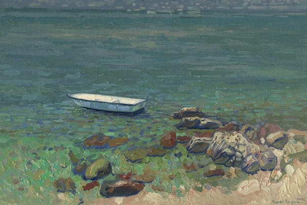 Simon Kozhin: Boat On The Rocky Shore by Simon Kozhin