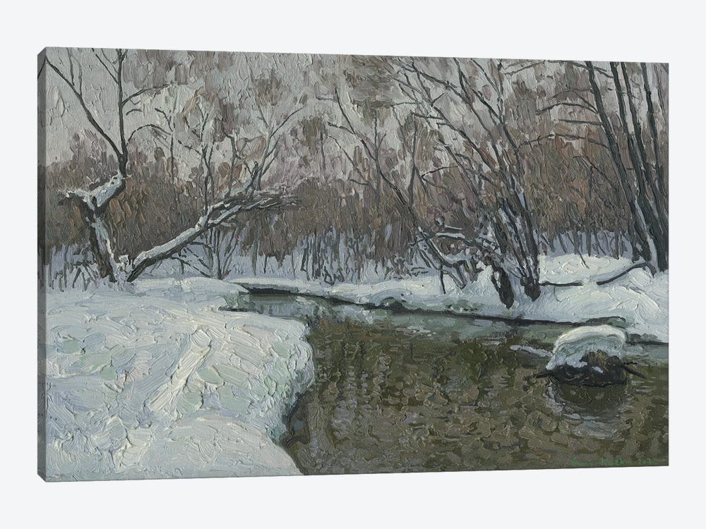 February In Kuzminki. Churilikha River by Simon Kozhin 1-piece Canvas Print