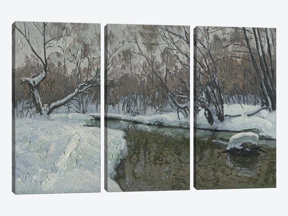February In Kuzminki. Churilikha River by Simon Kozhin 3-piece Canvas Art Print