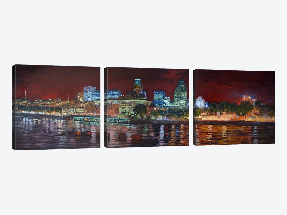 View Of The City From The Thames by Simon Kozhin 3-piece Canvas Artwork