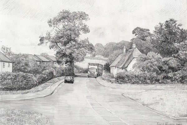 Black & White Drawings & Illustrations: English Village by Simon Kozhin