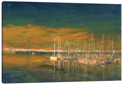 Dublin Harbor In The Night Canvas Art Print - Simon Kozhin