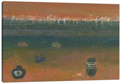 Dublin Harbor At Night Canvas Art Print - Simon Kozhin