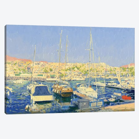 Ships In The Port Of Costa Adeje Evening Canary Islands Tenerife Spain Canvas Print #SKZ45} by Simon Kozhin Canvas Print