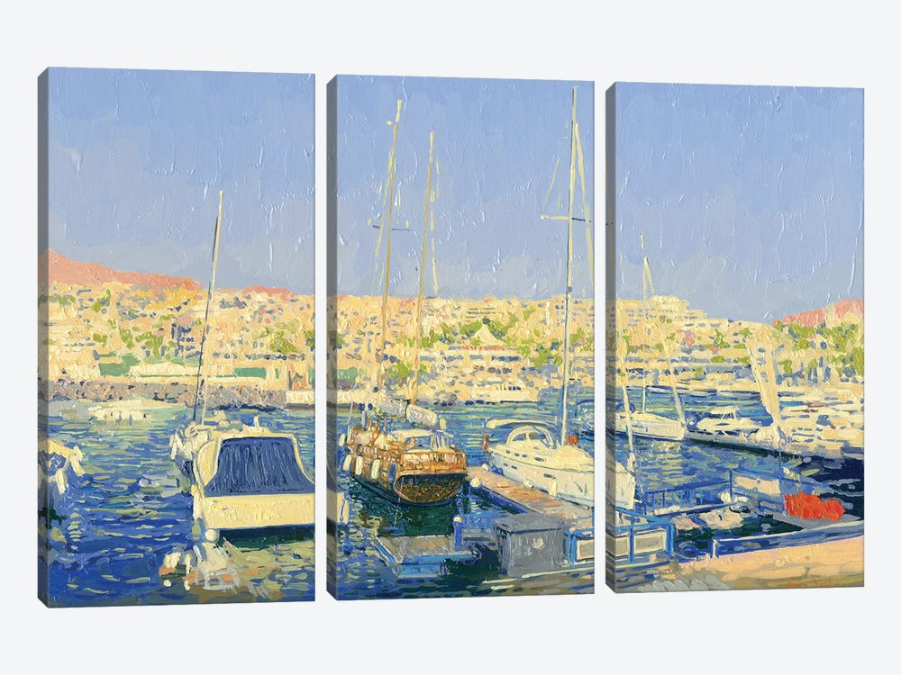 Ships In The Port Of Costa Adeje Evening Canary Islands Tenerife Spain 3-piece Canvas Print