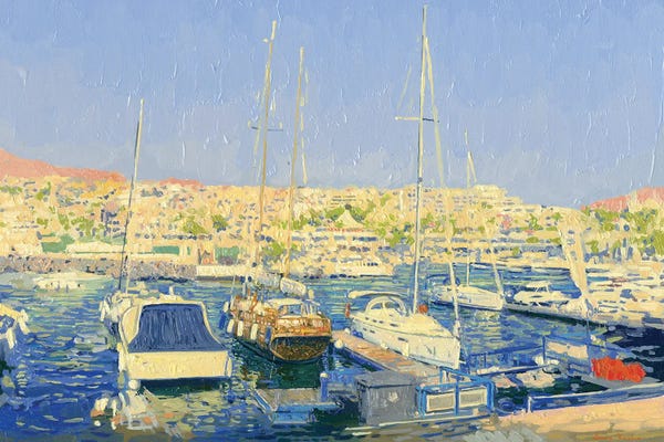 Simon Kozhin: Ships In The Port Of Costa Adeje Evening Canary Islands Tenerife Spain by Simon Kozhin