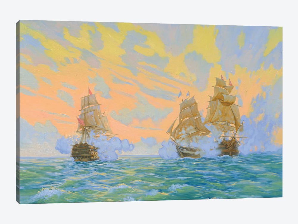 Fight Brig Mercury With Two Turkish Ships by Simon Kozhin 1-piece Canvas Art Print