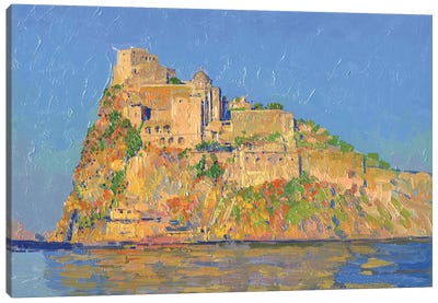 Aragonese Castle At Sunset Ponte Aragonese Canvas Art Print - Plein Air Paintings