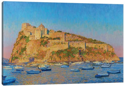 Evening The Aragonese Castle Ischia Italy Canvas Art Print - Cliff Art