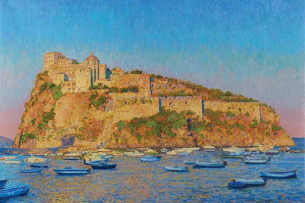 Cliffs: Evening The Aragonese Castle Ischia Italy by Simon Kozhin