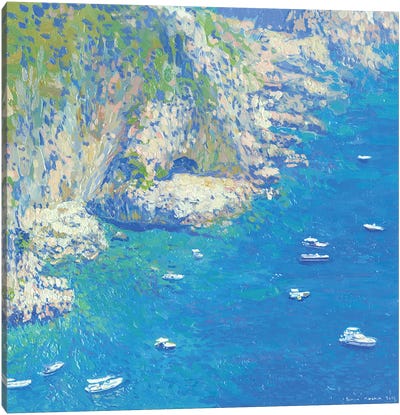 View From The Gardens Of Augustus Of The Faraglioni Rocks Capri Italy Canvas Art Print - La Dolce Vita