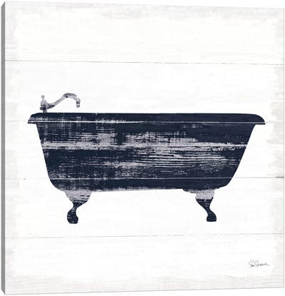 Shiplap Bath I Navy Canvas Art Print - Sue Schlabach