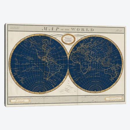 Torkingtons World Map Indigo Globes Canvas Print #SLB114} by Sue Schlabach Canvas Print