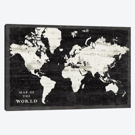 World Map Black Canvas Print #SLB115} by Sue Schlabach Art Print
