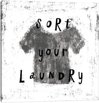 Laundry Rules III In Black & White Canvas Art Print - Sue Schlabach