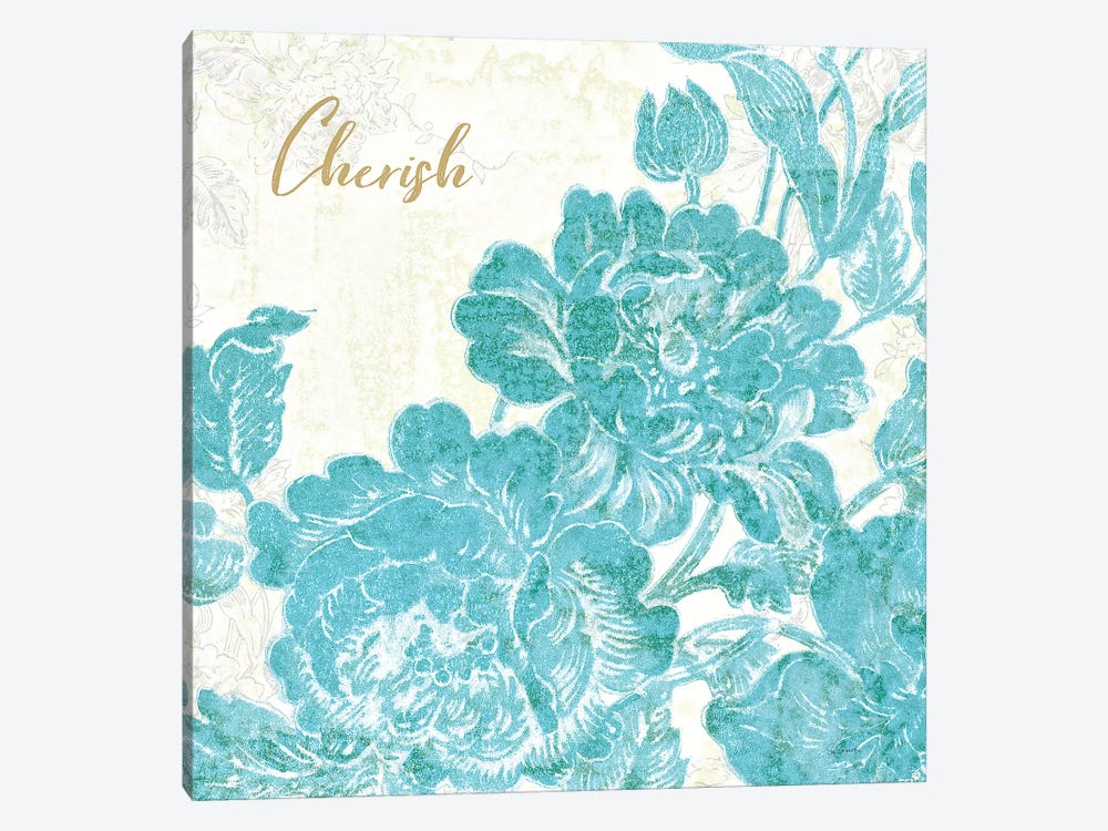 Toile Roses V Teal Cherish by Sue Schlabach 1-piece Art Print