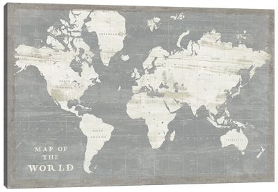 Slate World Map Canvas Art Print - Maps & Geography