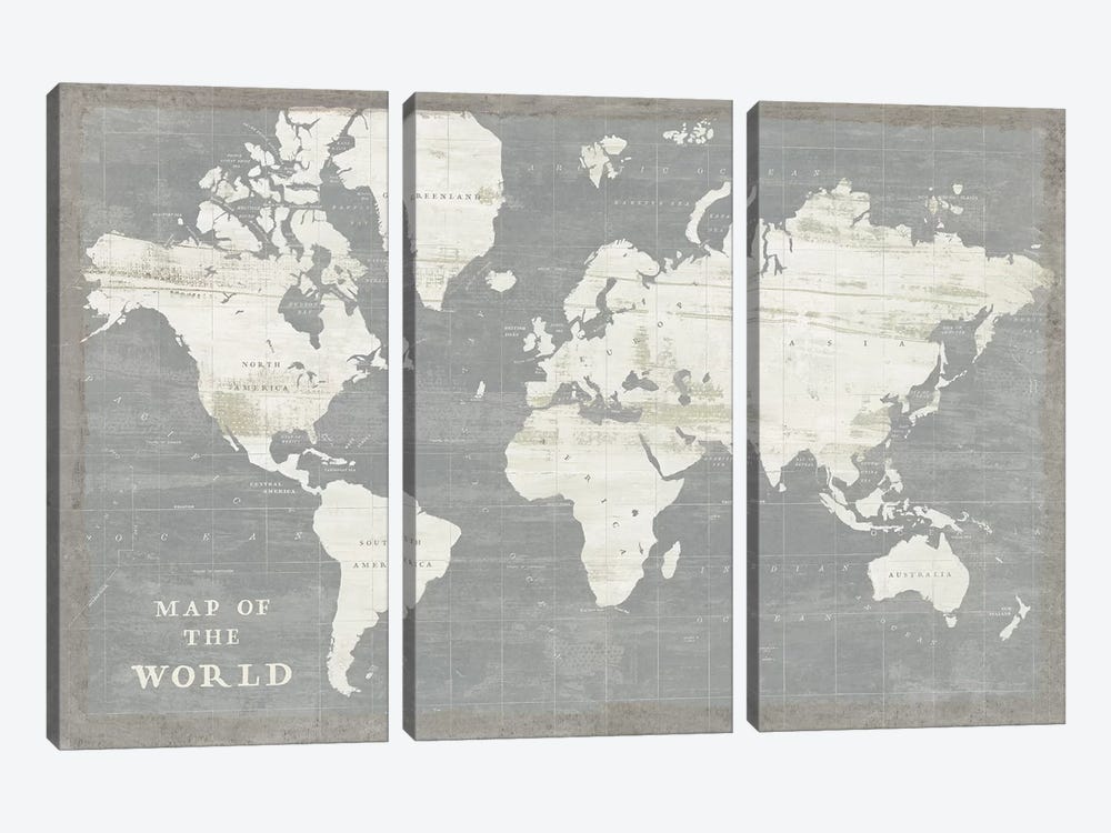 Slate World Map by Sue Schlabach 3-piece Canvas Artwork