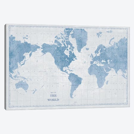 World Map White and Blue Canvas Print #SLB40} by Sue Schlabach Art Print