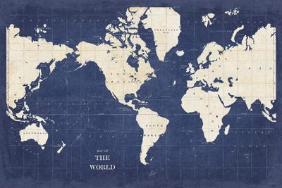 Blueprint World Map - No Border by Sue Schlabach metal wall art
