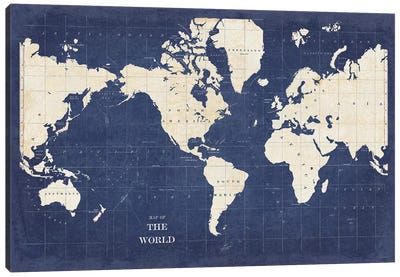 Blueprint World Map - No Border Canvas Art Print - World Map Art