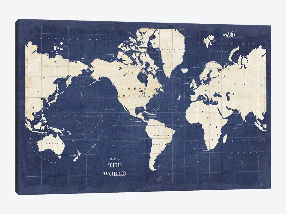 Blueprint World Map - No Border by Sue Schlabach 1-piece Canvas Art Print