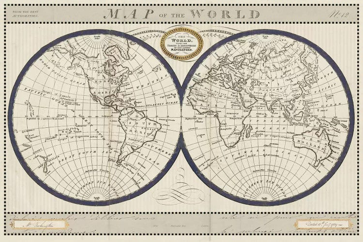 Torkingtons World Map with Indigo by Sue Schlabach wall art