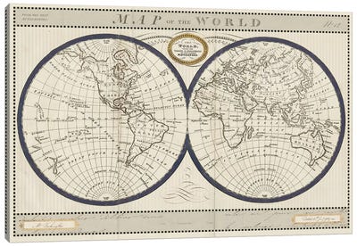 Torkingtons World Map with Indigo Canvas Art Print - Antique Maps