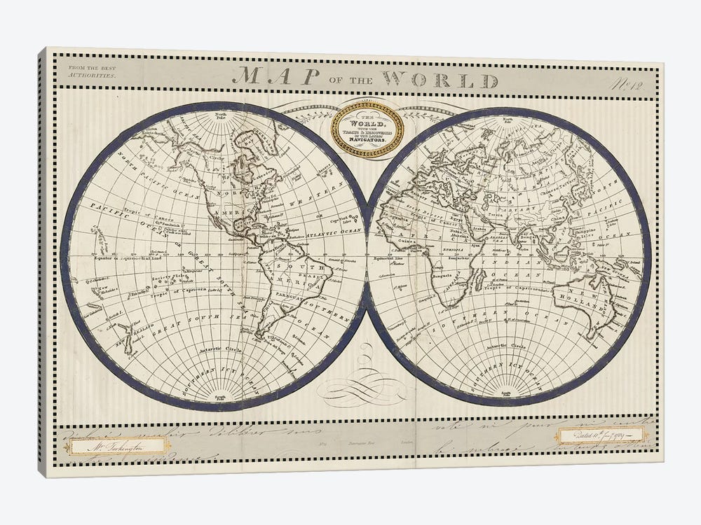 Torkingtons World Map with Indigo by Sue Schlabach 1-piece Canvas Art