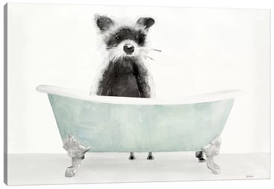 Vintage Tub with Racoon Canvas Art Print - Raccoon Art