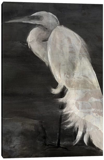 Textured Egret I Canvas Art Print - Black & White Animal Art